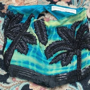 EUC Mignonne Gavigan Palm Tie Dye Scarf Necklace Teal Green Black